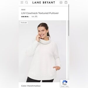 White/cream colored Lane Bryant Cowlneck Pullover
